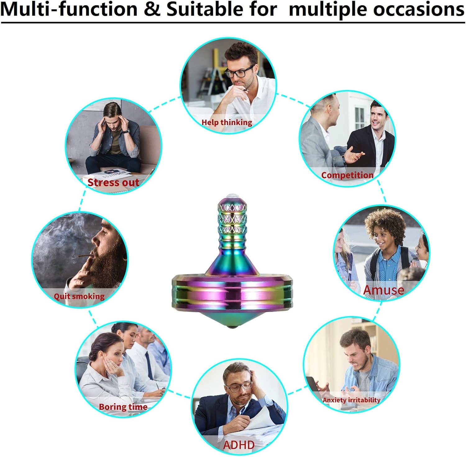 Precision Metal Spinning Top, The Easiest to Spin, Long Spin time Exceed 8 Mins, Support Handstand Rotation, Kill Time Relief Stress ADHD Anti-Anxiety Fidget Toys (3PCS L+M+S, Colorful)