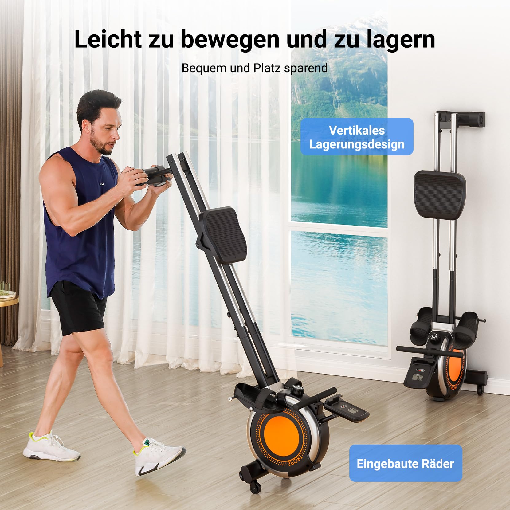 Dripex Rudergerät für Zuhause, 16 Widerstandsstufen, Leises Magnetisches Rudergerät, Maximale Tragfähigkeit 160 KG, langlebige Gleitschiene, Bluetooth App unterstützt, LCD Monitor