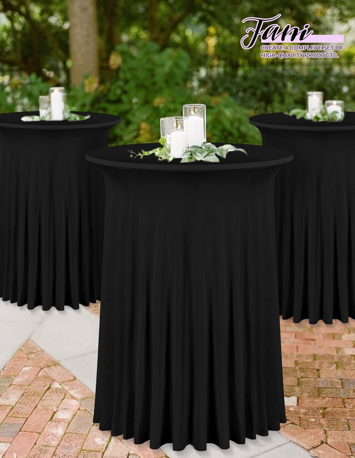 fani 4 Packs 24"x 43" Round Cocktail Table Skirt, Spandex Fitted High Top Table Skirt, Spandex Stretch Cocktail Tablecloth for Wedding Party Bar Banquet Birthday Tables(Black)