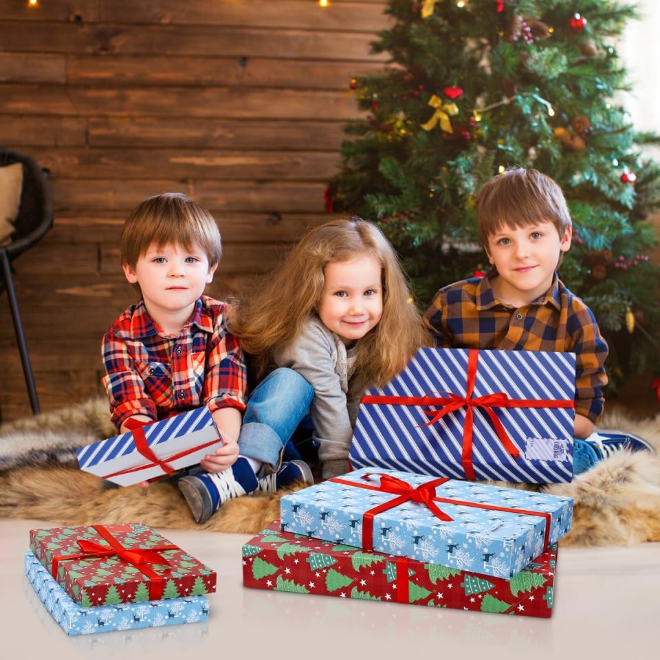 Miniatura 7 de Cabilock Paquete de 12 cajas de regalo de Navidad con tapas, cajas de papel kraft impresas para envoltura festiva de Navidad, camisas, batas,