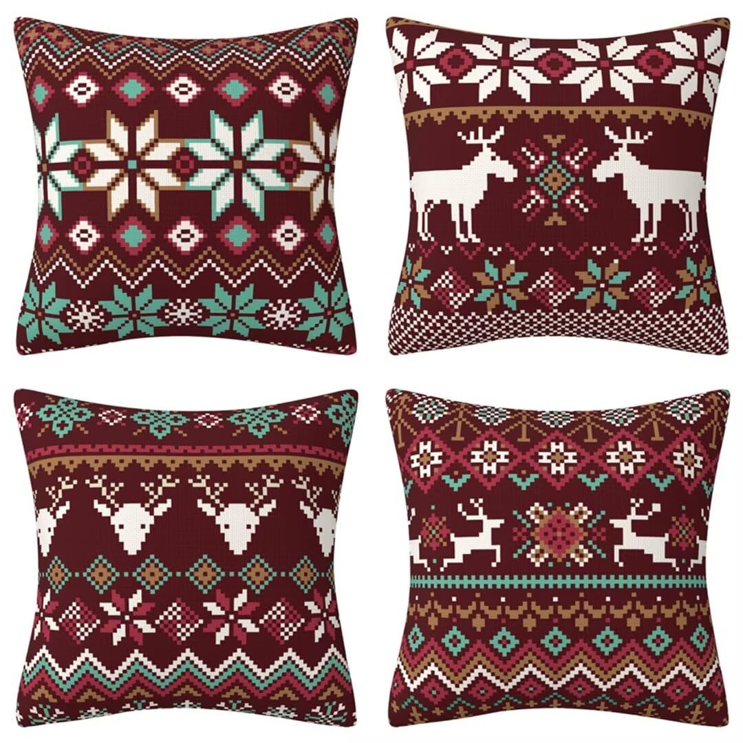 Housses de coussins de Noël rouge 50x50 pour un salon festif et chaleureux
