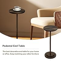 Vista 4 de Drink Table, Carved Table Top Martini Table, Small Side Table, Weighted Base Pedestal Table for Living Room, Bedroom, Bathroom, Brown