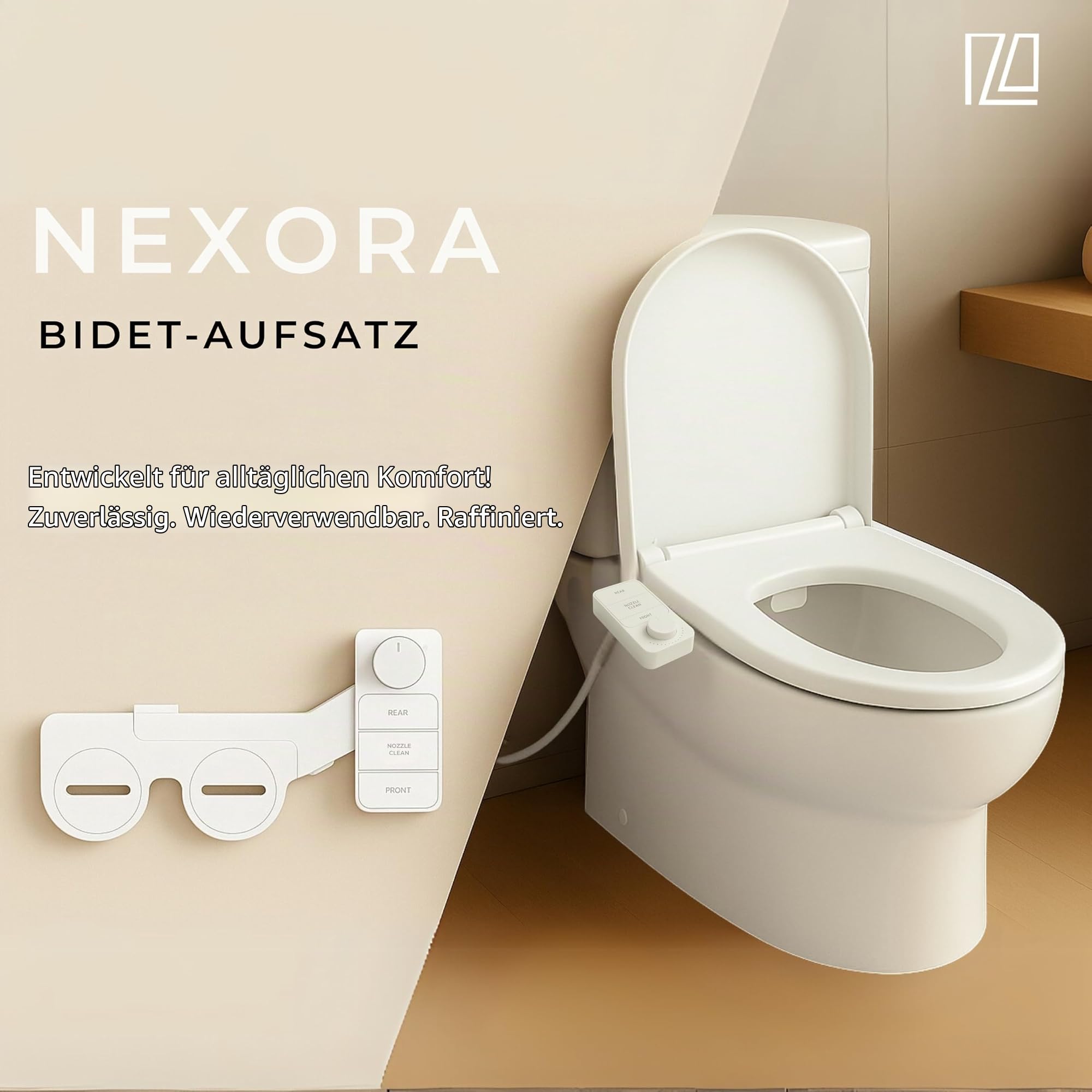 NEXORA, Bidet-Aufsatz für Toilette, Dusch WC Aufsatz, Abnehmbares Desgin, mit Front & Rückreinigung, Ohne Strom für saubere Intimpflege als Taharet Dusche