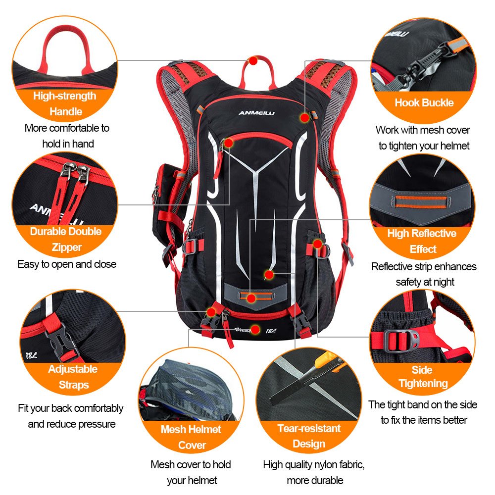 Zaino da Ciclismo Lixada18L Impermeabile e Traspirante per Sport All'aria Aperta, Guida e Viaggi con Copertura Antipioggia, Borsa Idratante Ultraleggera per Ciclisti
