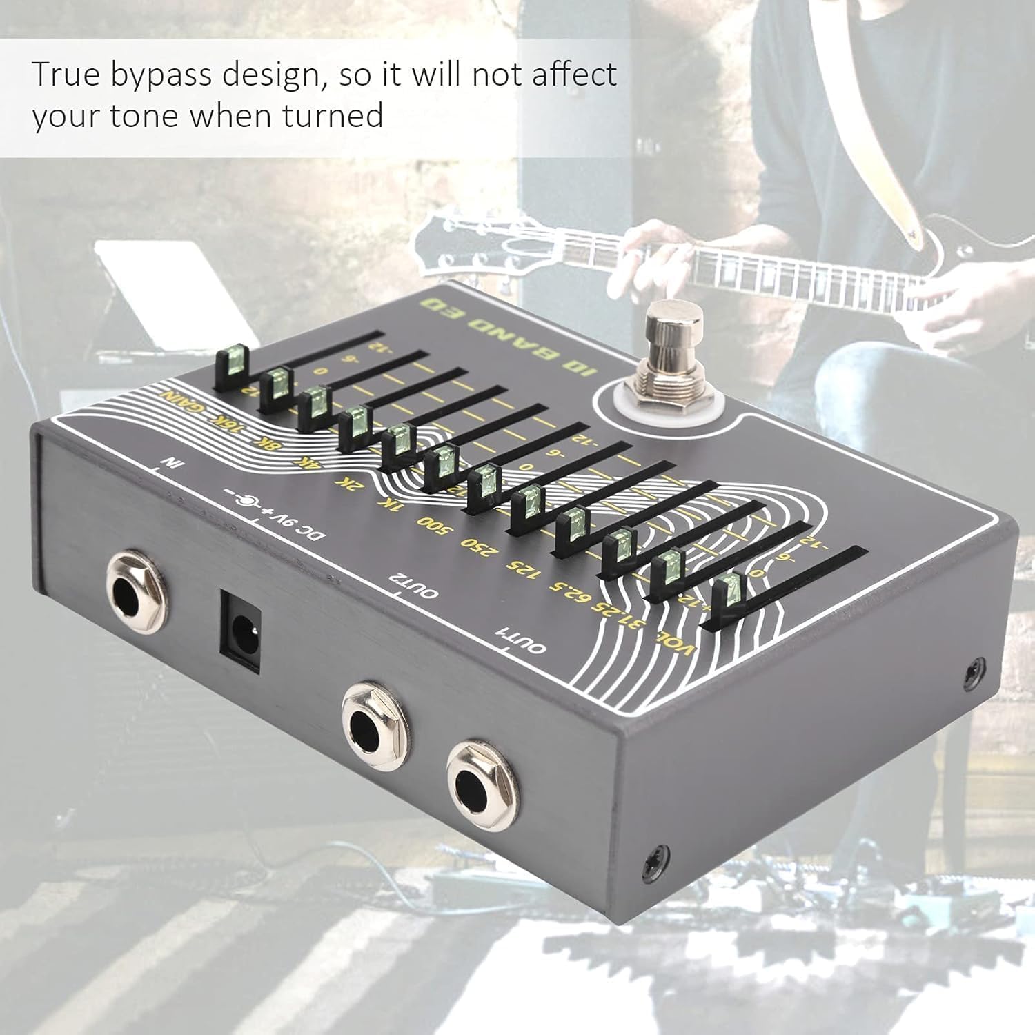 DC 9 V Portable 10 Bandes égaliseur True Bypass Design Guitare égaliseur Instrument de Musique Fournitures 300mA