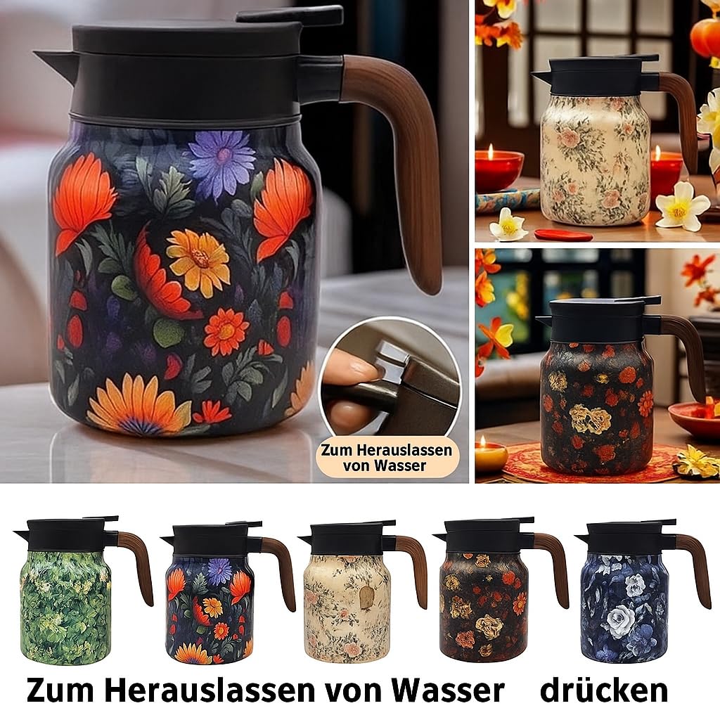 Teekanne mit Siebeinsatz 1000ml Glas – Doppelwandige Thermoskanne für losen Tee, Isolierte Teekanne mit Teesieb, Transparentes Design für Home & Office (M,1000ML)