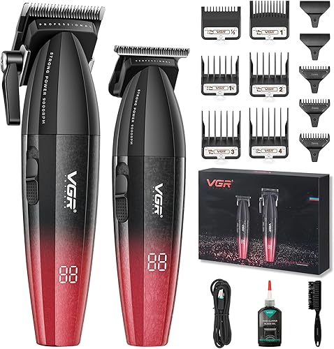 VGR 640 cortapelos profesionales para hombres, juego de cortapelos y recortadoras inalámbricas de 9000 rpm, kit de corte de pelo con hoja en T sin