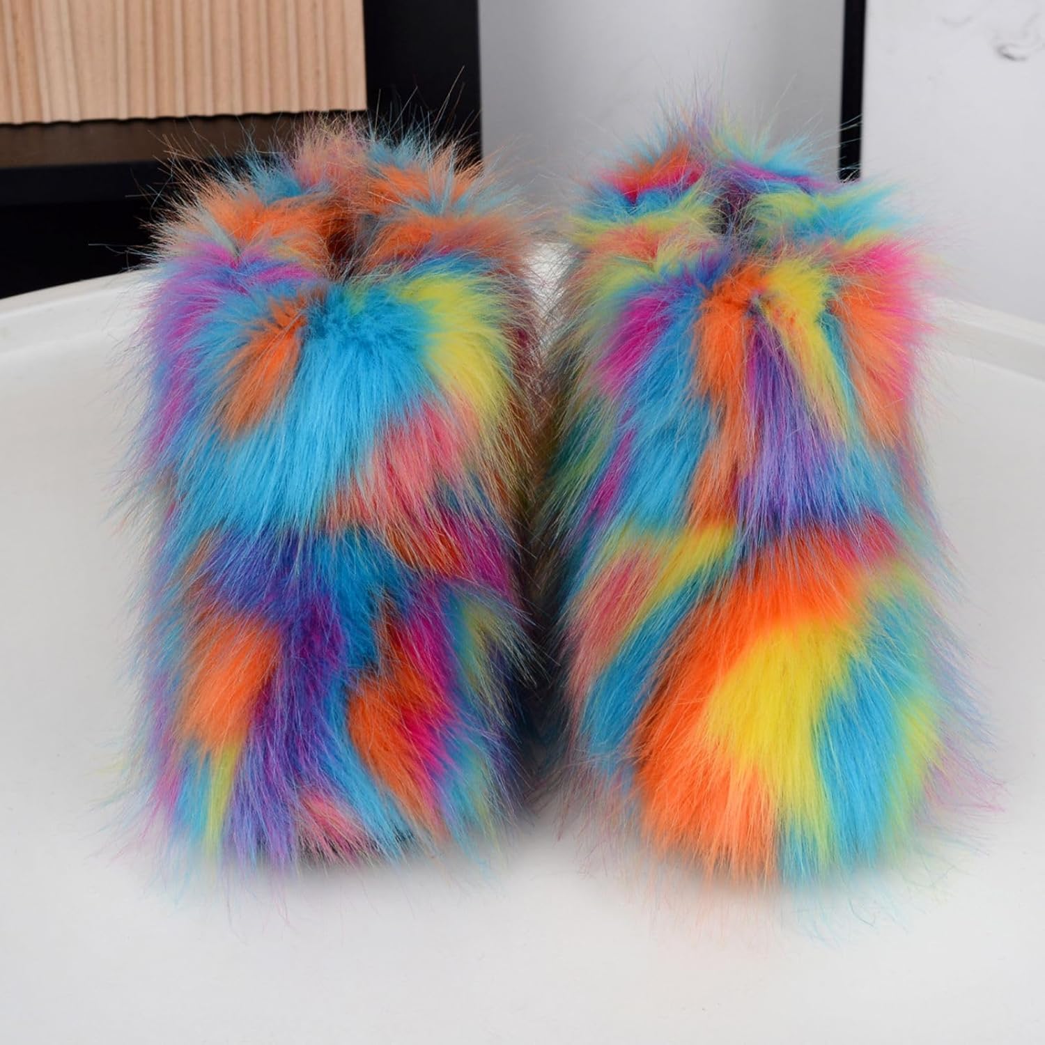 Girls Faux Fur Mid-Calf Snow Boot Winter Warm Furry Fluffy Shoes