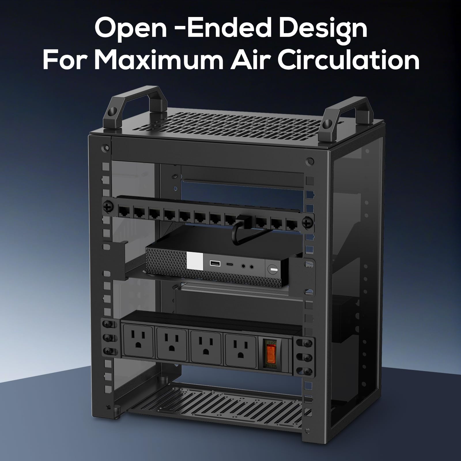 Mini estante de servidor de 10 pulgadas, estante de red 6U con alimentación PDU de rack | Profundidad de 20 cm. Adecuado para equipos de TI, redes, servidores, equipos de audio y video.