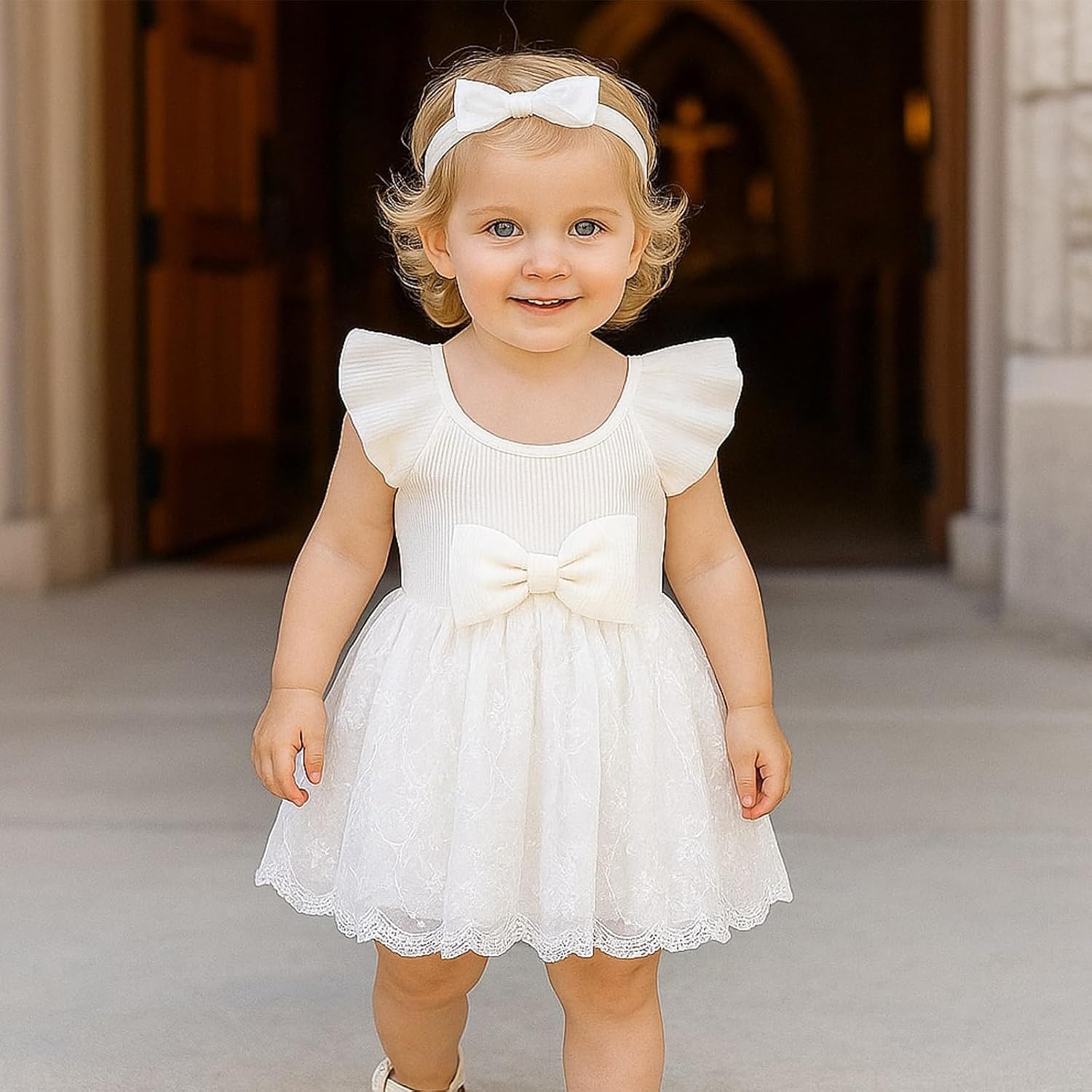 Baby Girl Romper Dress Ribbed Newborn Lace Boho Tutu Dresses Headband Baptism Photography Wedding Summer Outfit 0-24M - Image 3