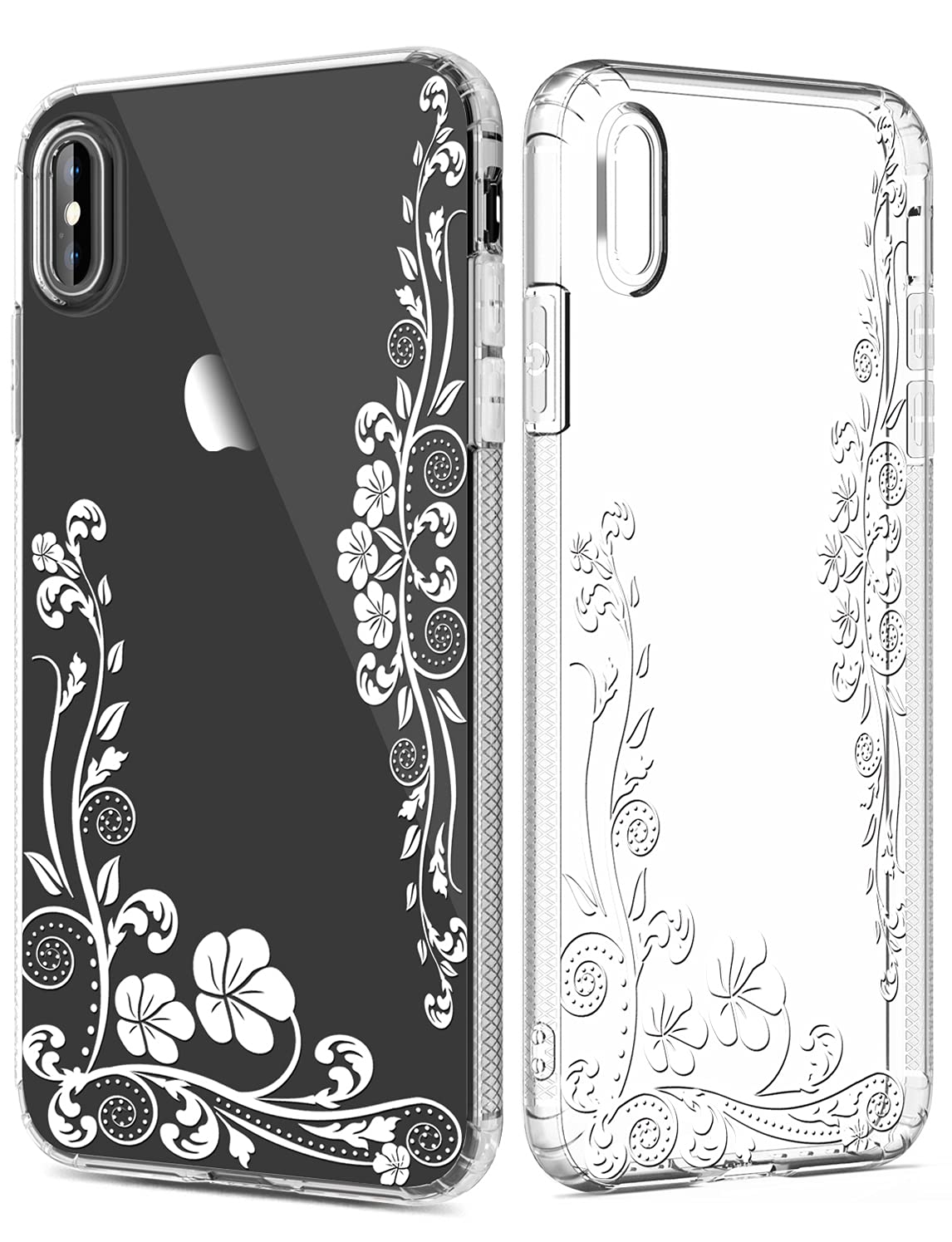 GREATRULYNon Slip Flower Clear Case for iPhone Xs Max 6.5 Inch,Drop Protection Floral Design Phone Case for Women/Girls,Durable Slim Soft Protective TPU Silicone Bumper Cover Shell,Flower-12