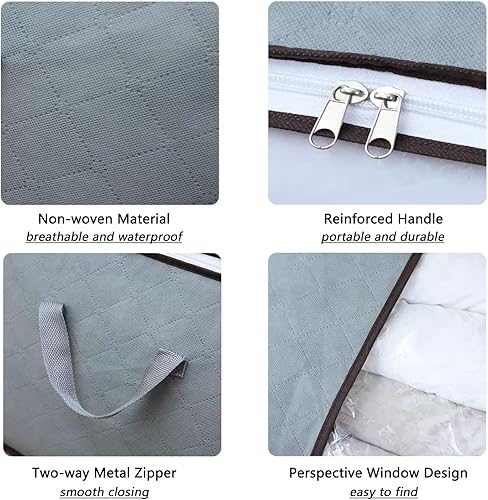 Miniatura 3 de Himitimi Paquete de 4 bolsas de almacenamiento de edredones, bolsas de almacenamiento grandes de 90 litros, transpirables, plegables, bolsas de