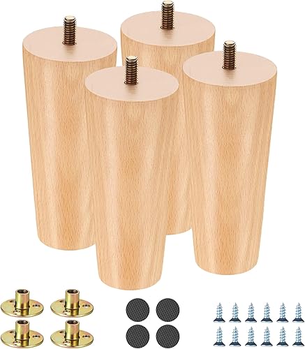 Miniatura 1 de Patas redondas para muebles de 6 pulgadas, patas de sofá de madera maciza, patas de repuesto para sofá, silla y gabinete, juego de 4 (6 pulgadas,