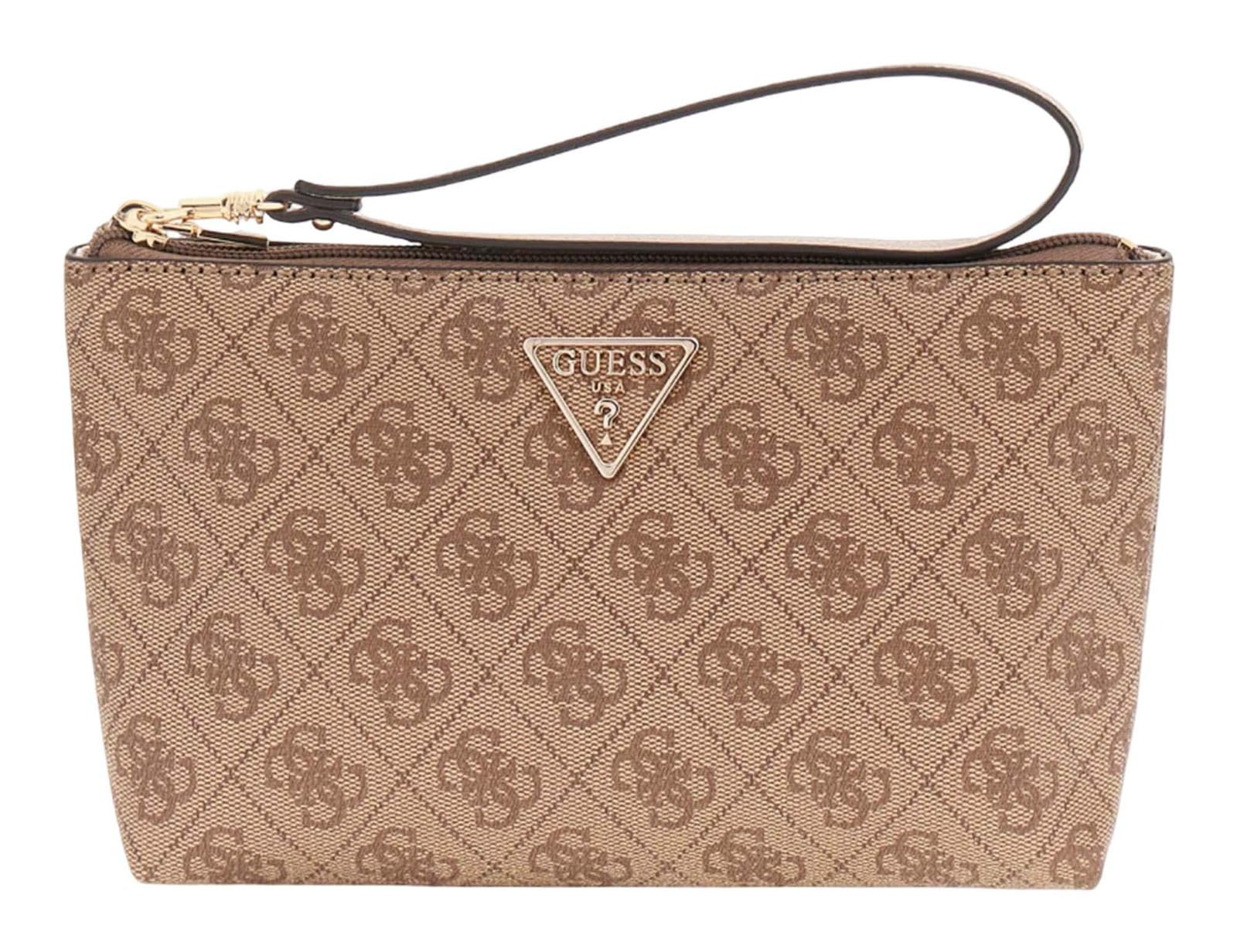 GUESS borsa per utensili Laurel II Wristlet Pouch Latte Logo marrone