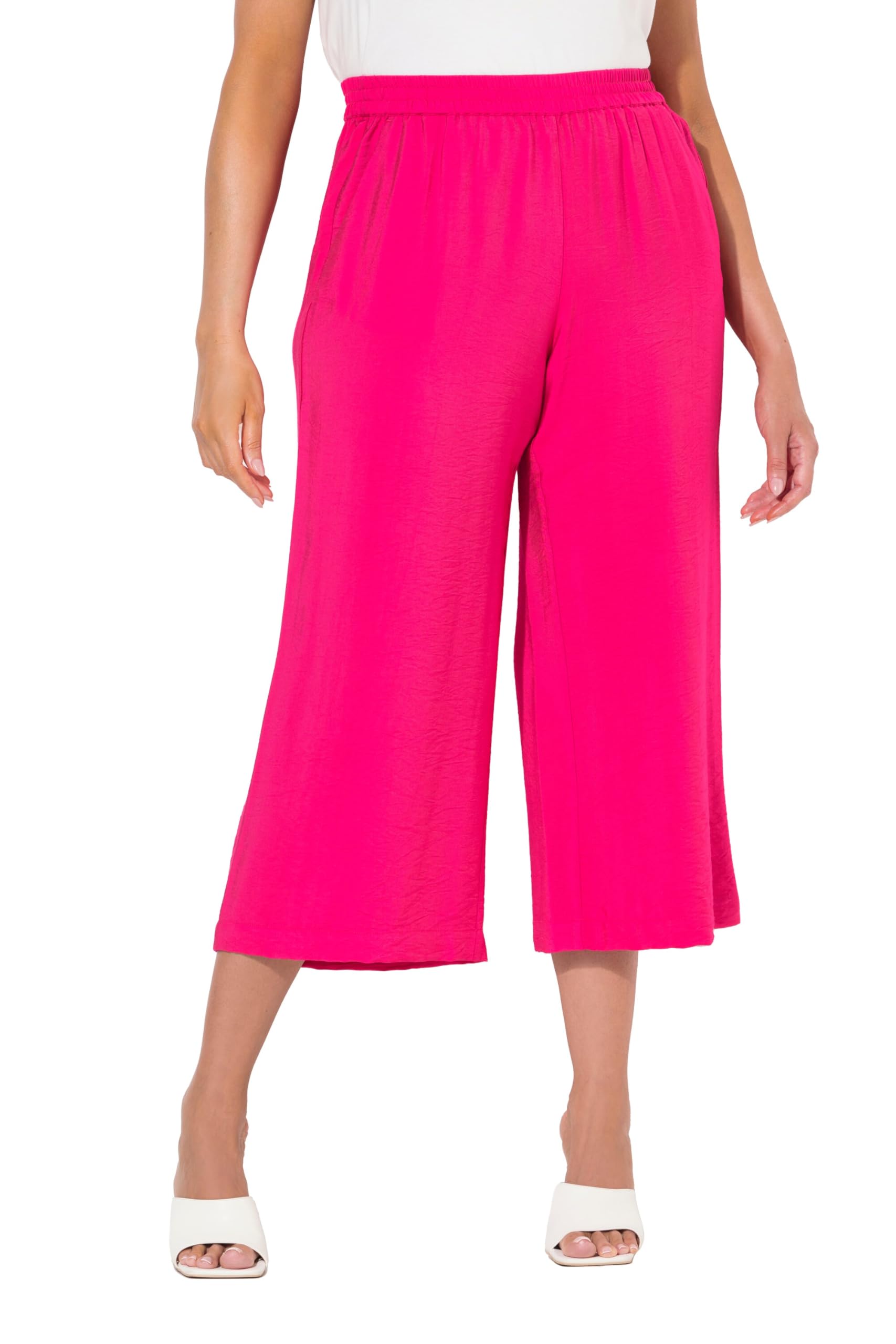 Ulla Popken Damen große Größen Übergrößen Plus Size Culotte, gehämmert, weites Bein, Elastikbund 840372