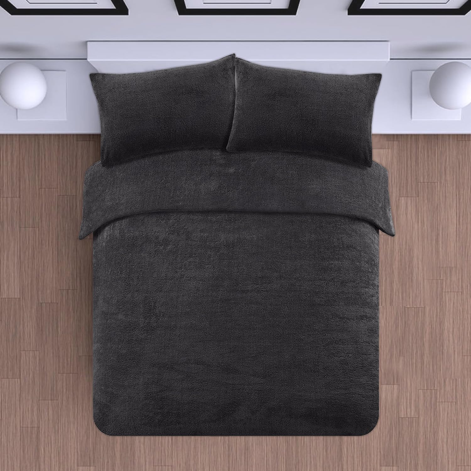 Pinkfairy Black Teddy Fleece Duvet Cover With Pillowcase, 2Pcs Thermal Bedset Warm & Cosy Fluffy Fleece Teddy Bedding Set (, Single)