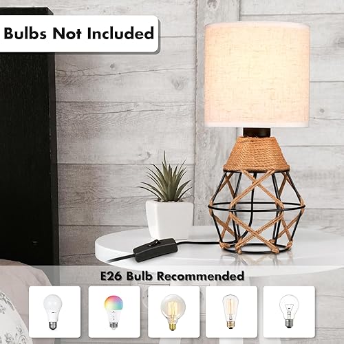 Miniatura 6 de Hamilyeah Juego de 2 lámparas de mesa tejidas para mesita de noche con interruptor de encendidoapagado, lámparas de noche con pantalla de tela,