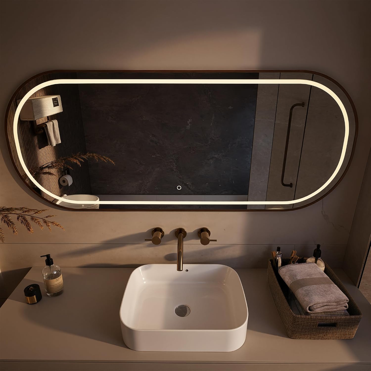 LEDMyplace 26 x 63 LED Lighted Bathroom Vanity Mirror, Rose Gold Frame, 3000/4000/6000 CCT Changeable & Remembrance, Anti-Fog, CRI 90+, Touch Switch, 3420 LM, Realx Style Mirror, Horizontal/Vertical