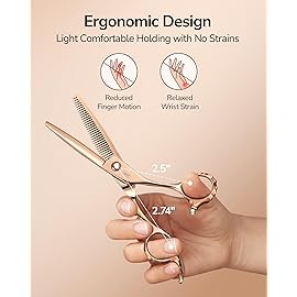ULG Professional V-Tooth Hair Thinning Scissors Luxury 18K Rose Gold Coated 6.5 Barber Scissors 440C Japanese Stainless Steel Hand-Honed Convex Blades Offset Handles Tension Adjustable, Right-Handed
