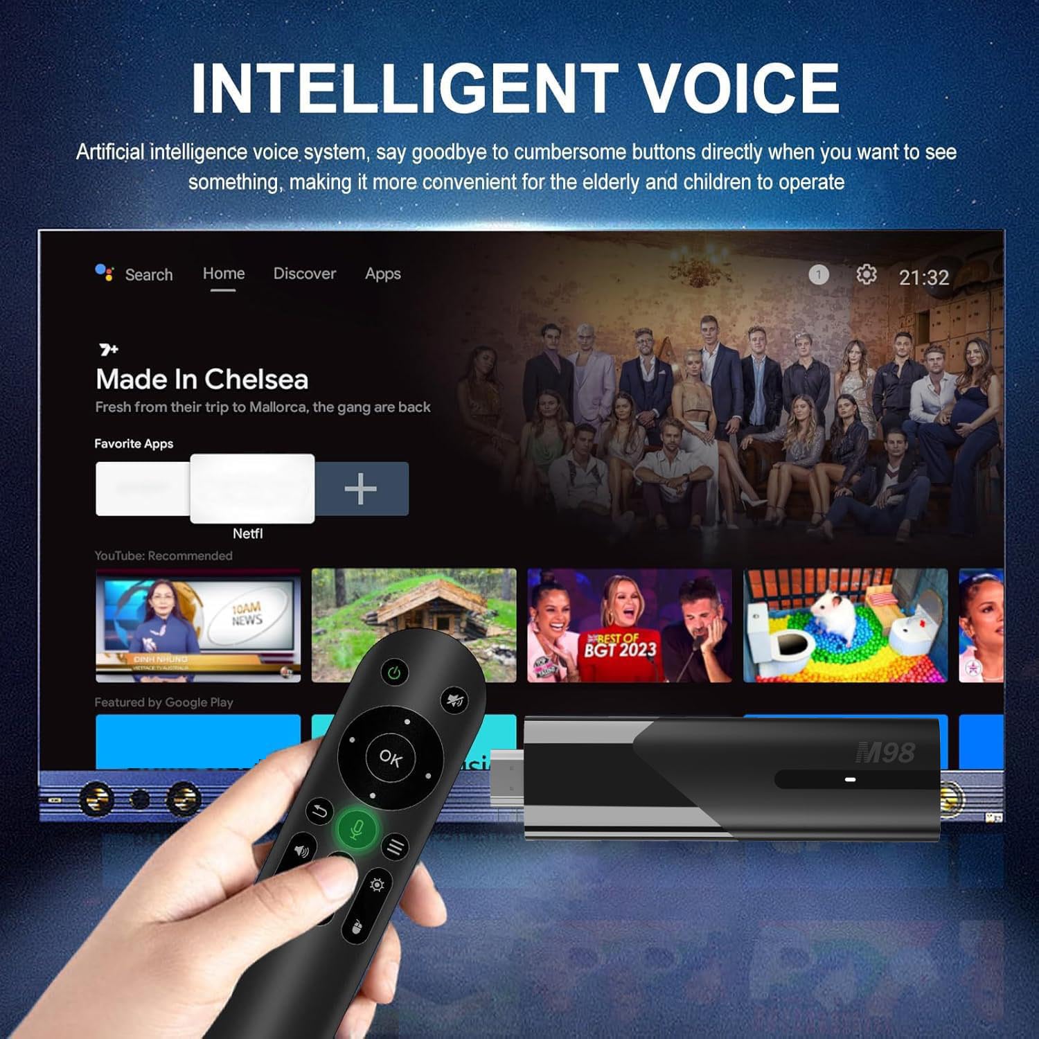 Android TV Stick 4K Mini Smart TV Box DDR4 2GB RAM 16GB Quad-Core