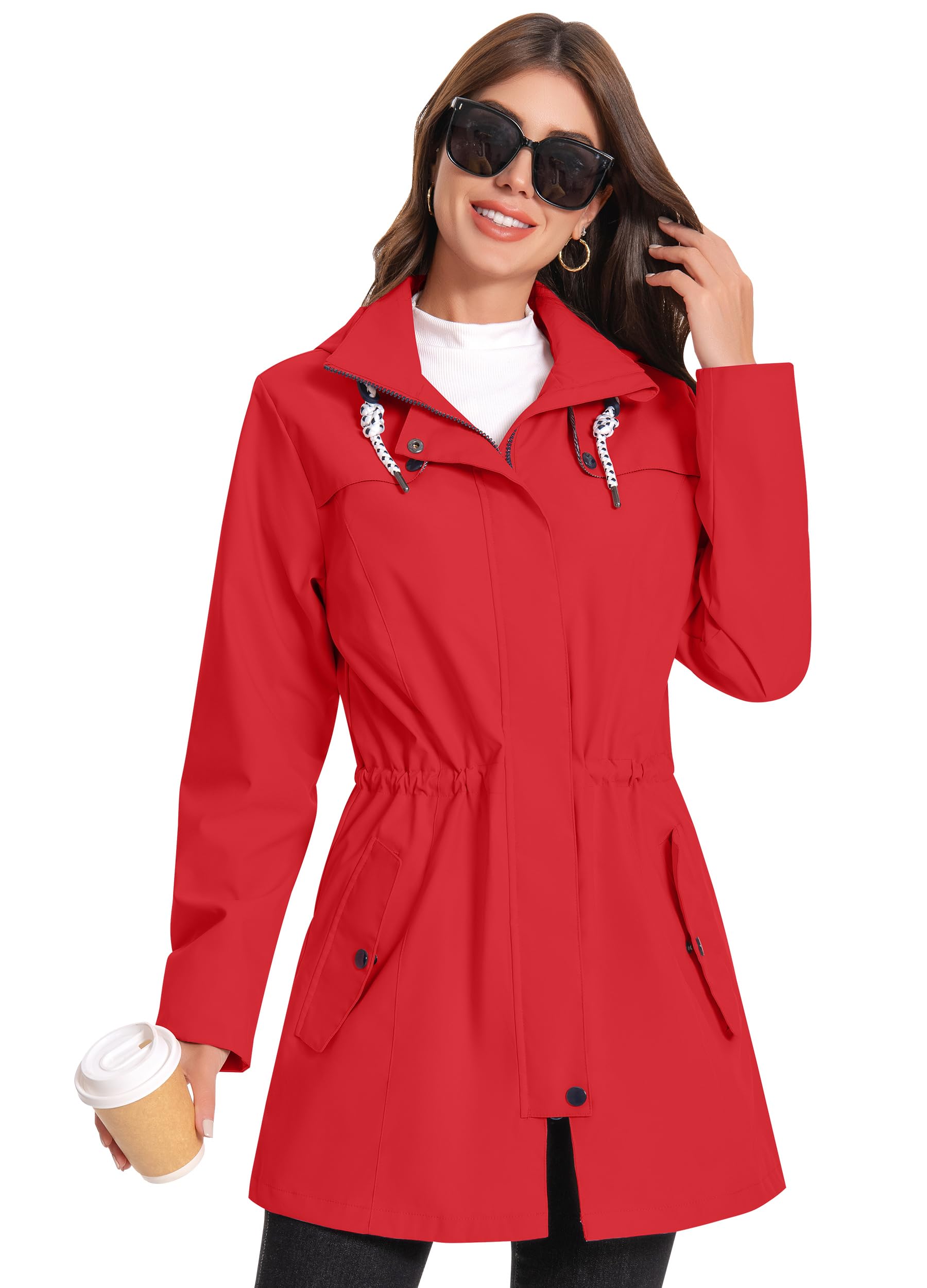 Zdoynto Regenjacke Regenmantel Damen Kapuze Lang Women Rain Jacket Frauen Übergangsjacke Softshelljacke Wasserdicht Trenchcoat Outdoor Schwarz S
