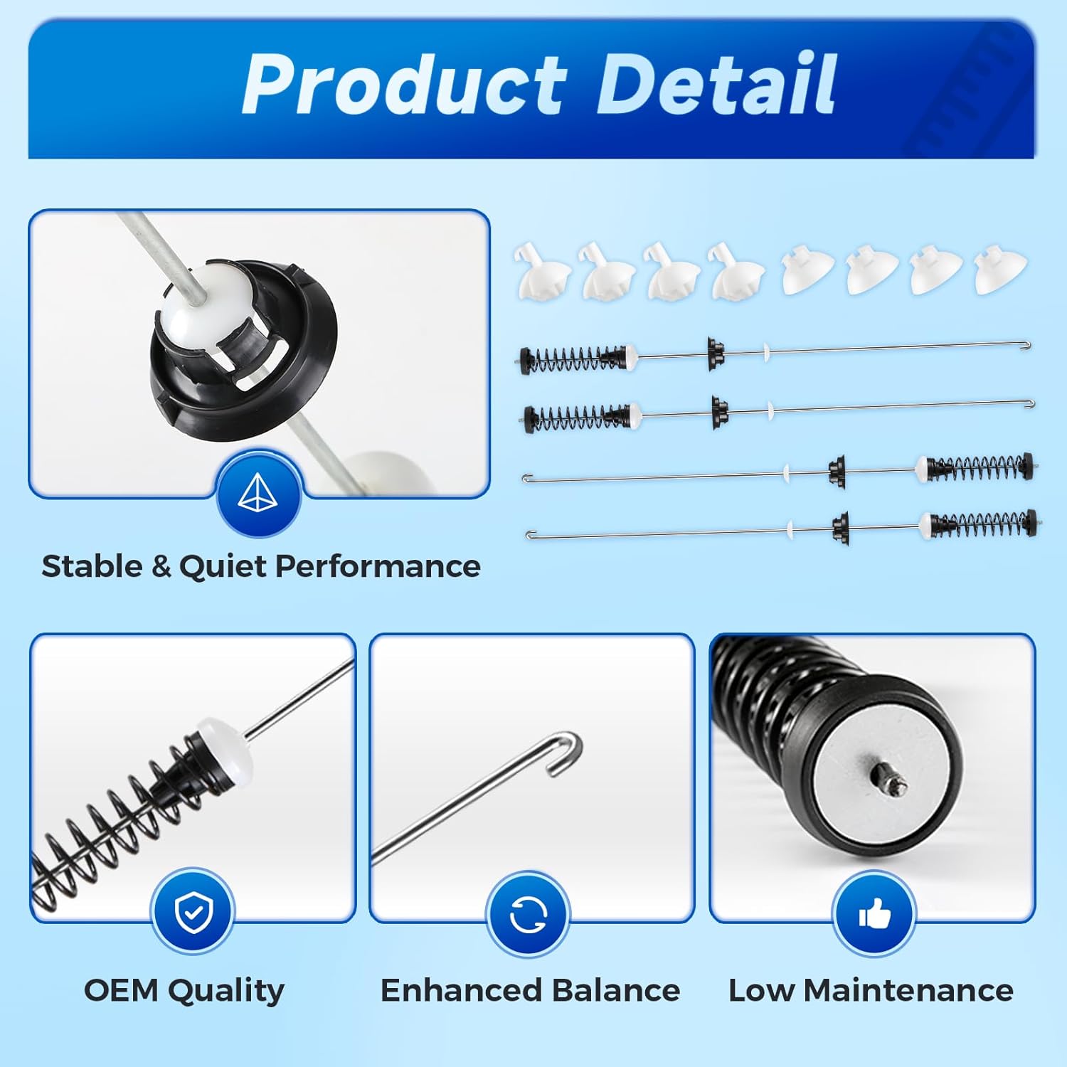 Upgraded W11400156 W11187091 2026 Washer Suspension Rod Kit 4pcs Compatible with Whirlpool Maytag Kenmore Crosley Washer, Replacement Part 4962542 AP6976426 PS12731247 EAP12731247 PD00065760