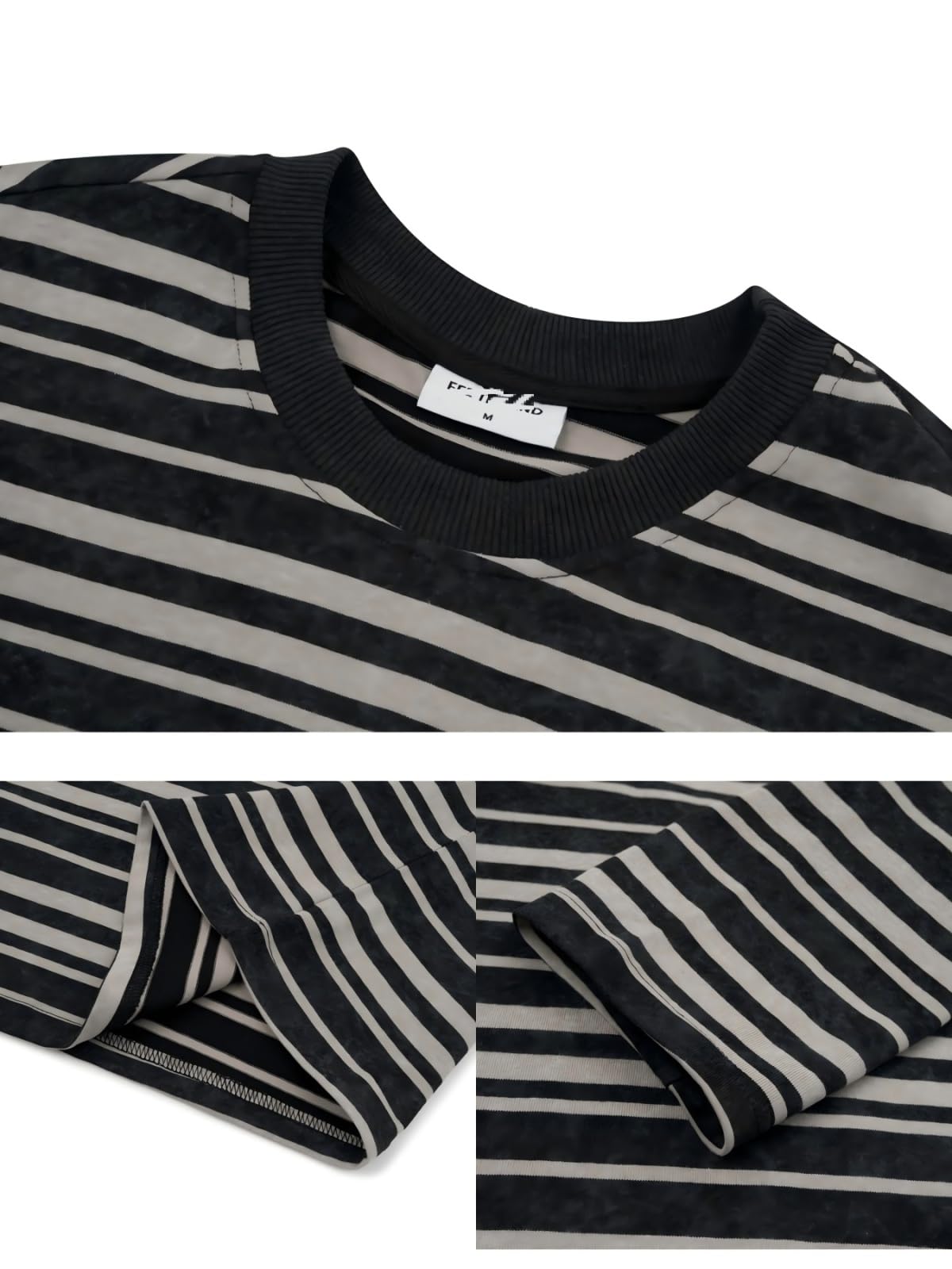 Camiseta Unisex De Algodón Pesado, Camiseta De Manga Corta Informal, Suave Y De Gran Tamaño,Básica,Camiseta A Rayas De Manga Larga, Cuello Redondo Holgado.,Negro,l