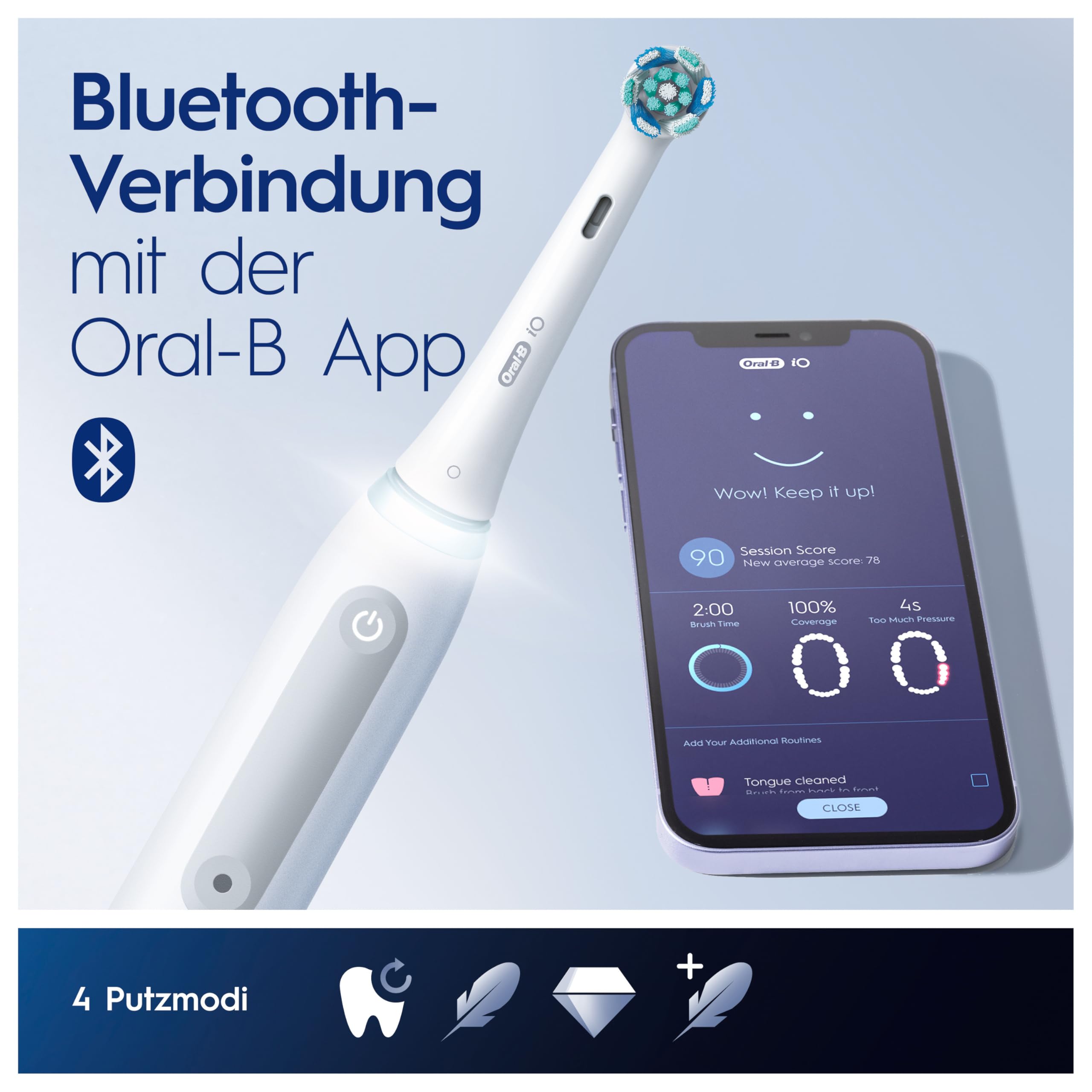 Oral-B Oral Health Center Munddusche mit Oxyjet-Technologie für Zahnreinigung, 2 Ersatzdüsen & iO Series 4 Elektrische Zahnbürste, Electric Toothbrush, 2 Aufsteckbürsten, 4 Modi für Zahnpflege, weiß