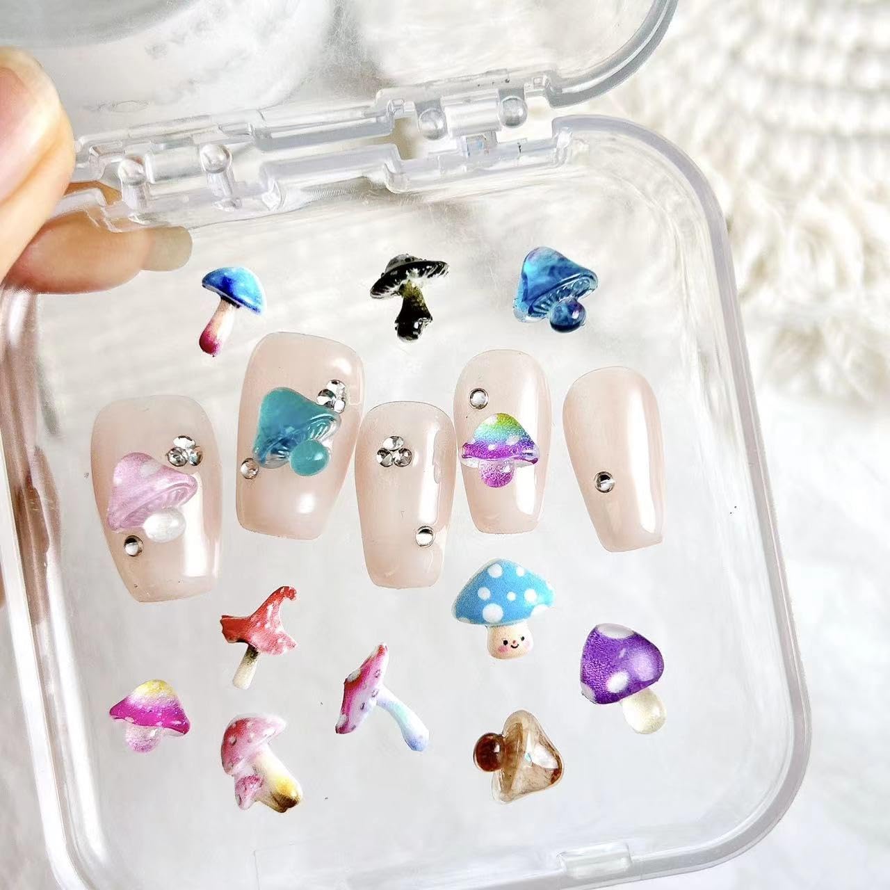 COOSLIM 110pcs Cute Mushroom Nails Charms 3D Resin Nail Art Supplies for Acrylic Nails Colorful Nail Gems and Charms Kawaii Charms for Women Summer DIY Nail Art Decoration 3