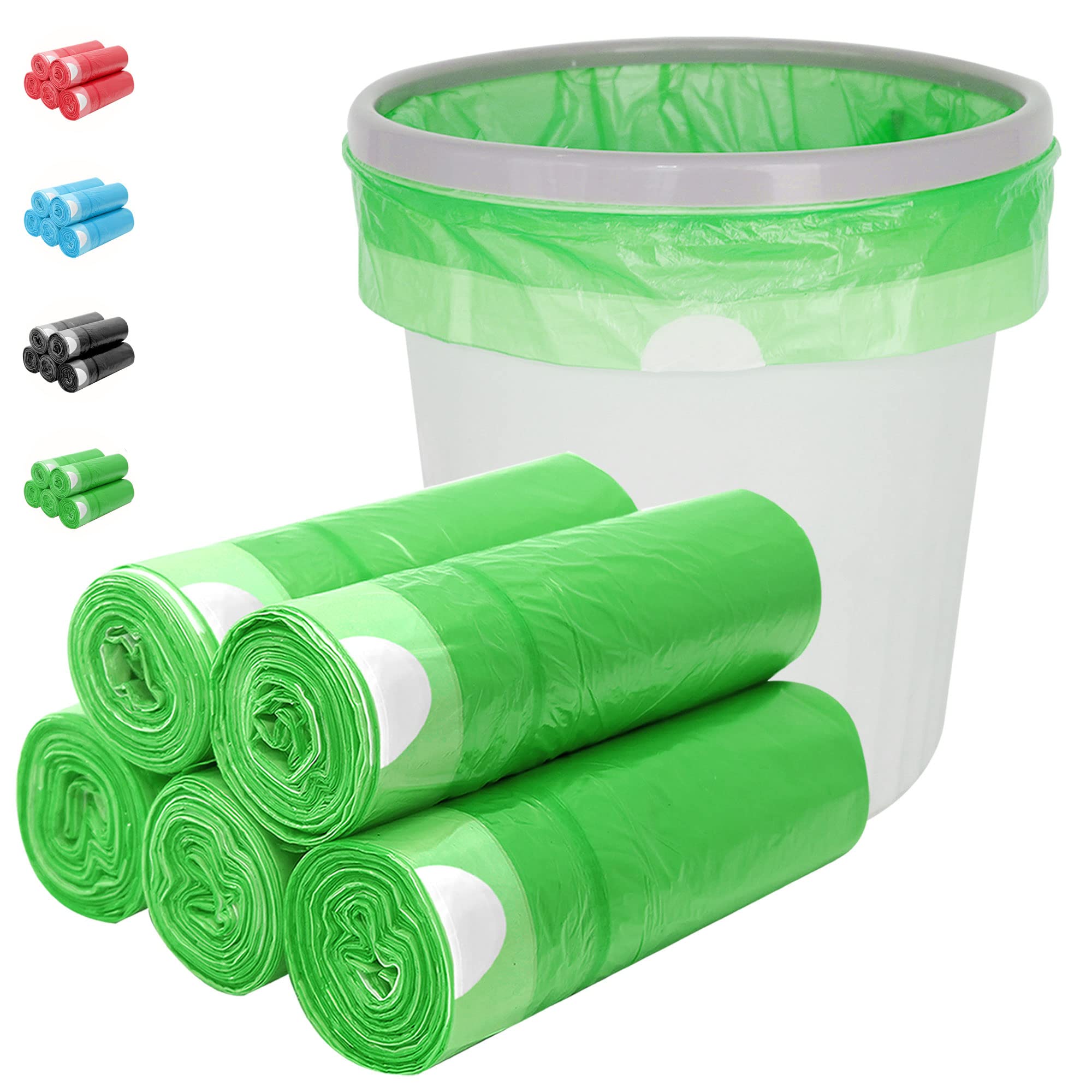 4 Gallon Trash Bags Drawstring 100 Count, JUKFITA Strong Small Garbage Bag, Unscented Trash Can Liners for Bathroom Restroom Office Kitchen, Green