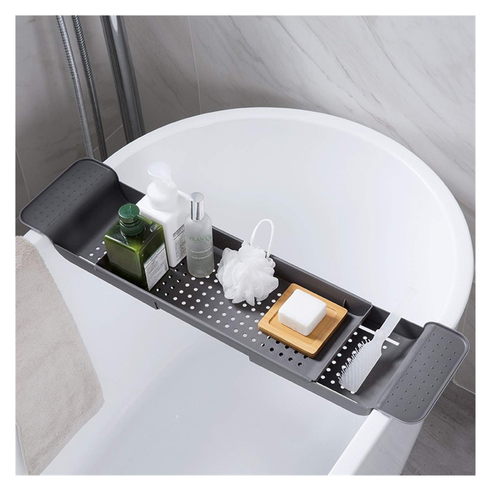 Estante de Almacenamiento para bañera Bandeja de baño Bañera de Ducha Herramientas de baño Maquillaje Organizador de Toallas Fregadero de Cocina de plástico Soporte de desagüe (Color : Dark Gray) (Bl