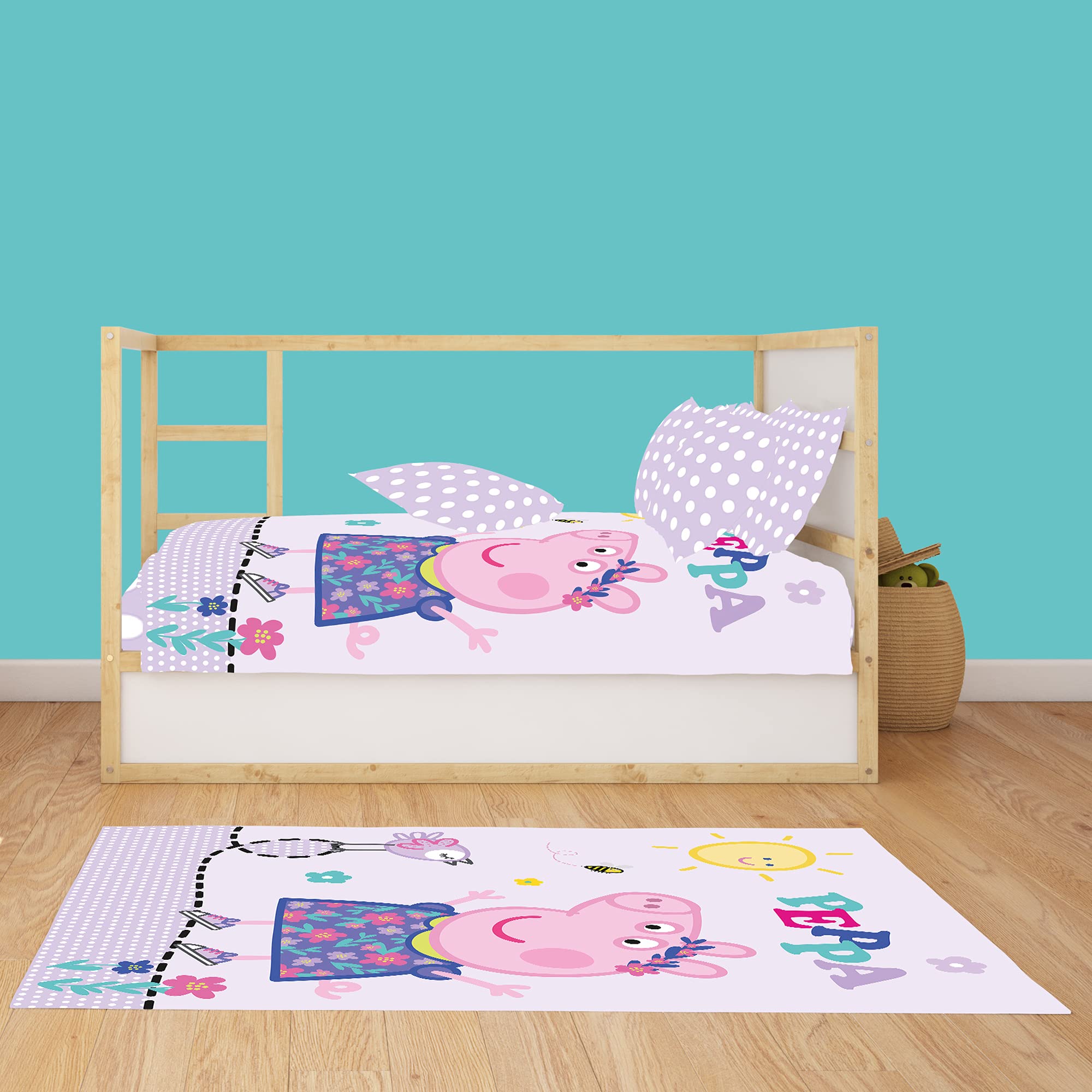 Peppa Wutz Pig Kinder-Zimmer-Teppich Happy Rosa 100 cm x 133 cm rutschhemmend lärmhemmend Kinderteppich Spiel-Teppich Spielunterlage Mädchen-Teppich George Grampy Rabbit Mama Papa Mümmel Suzy Candy