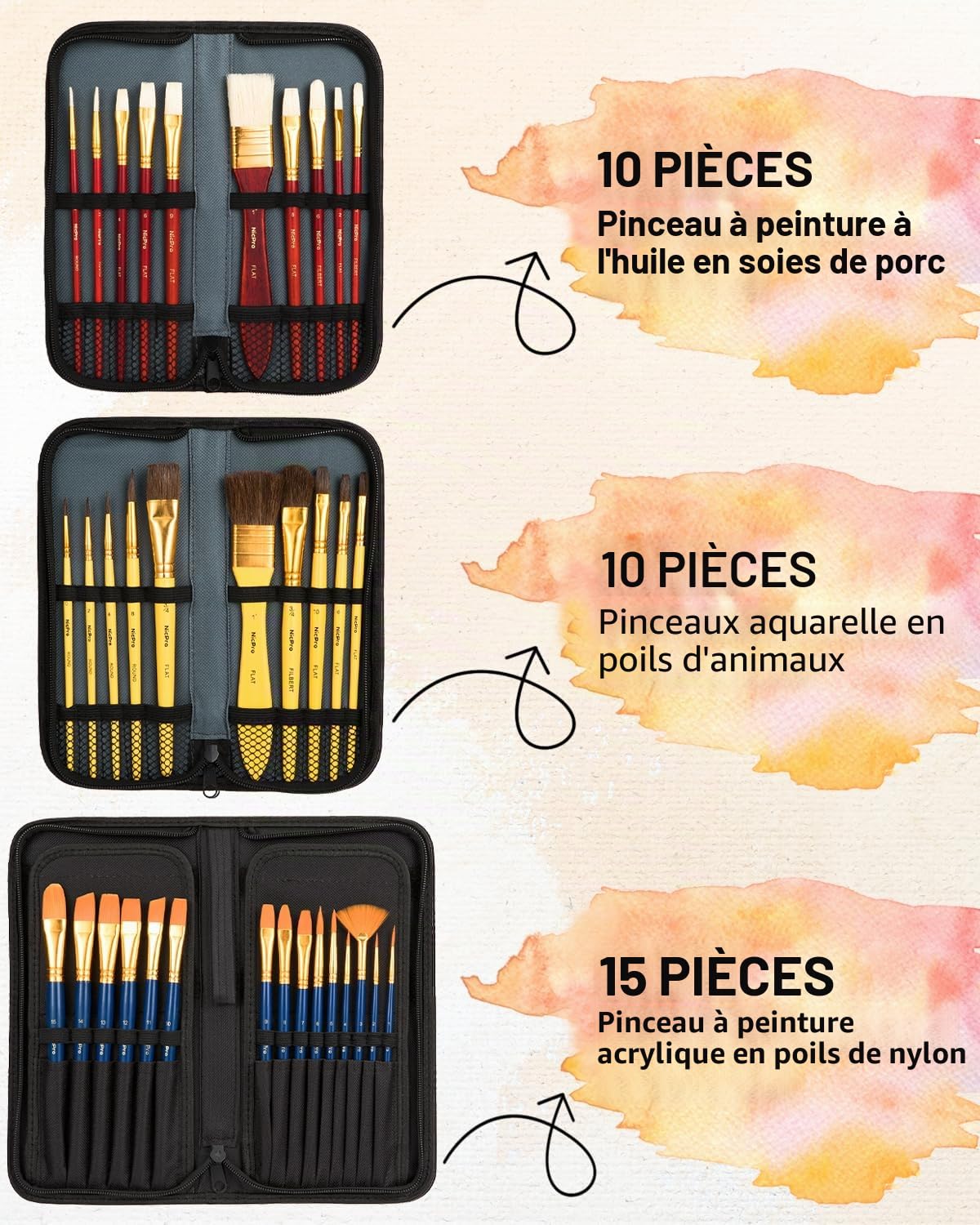 Nicpro Grand kit de peinture de luxe 158 pièces avec chevalet en métal et bois de hêtre massif, acrylique, peinture à l'huile et aquarelle, pinceaux, toiles, palette, bloc de papier, ensemble d'art