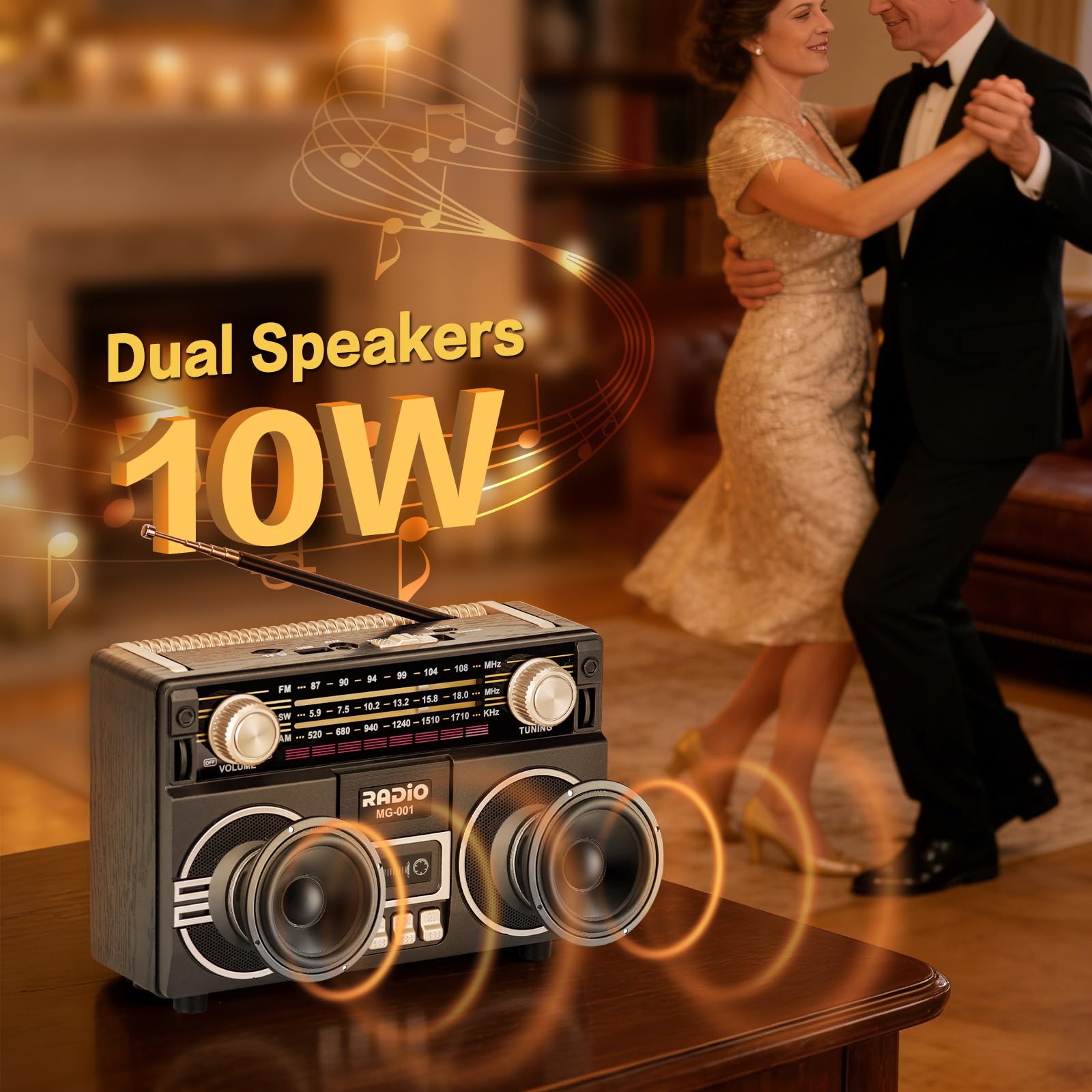 Tendak Retro Radio AM/FM/SW, Nostalgie Radio mit 1200mAh Akku, Kofferradio mit 6.0 Bluetooth, Küchenradio Unterstützt USB/TF/AUX Funktion, großem 5-W-Lautsprecher