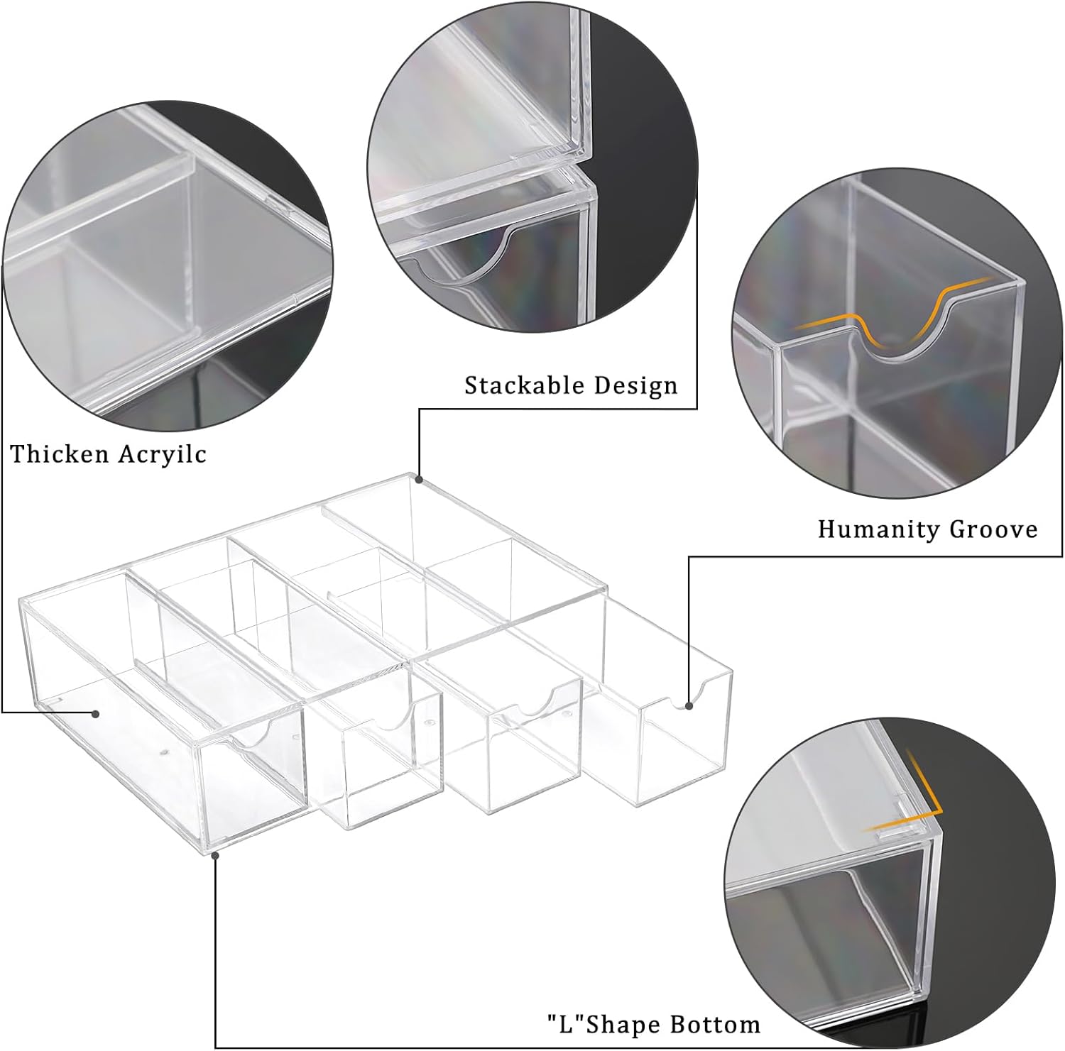 Acrylic Washi Tape Organizer, Clear Washi Tape Storage Holder with 4 Sliding Drawers, Desk Accessories Display Caddy Craft Box, Washi Tape Dispenser for Scrapbooking Art Craft Supplies, 2 Pack
