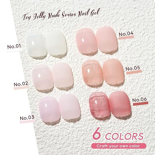 Miniatura 7 de Conaumy Juego de esmaltes de uñas de gel, 6 colores nude, esmalte de gel natural, transparente, blanco lechoso, rosa translúcido, transparente,