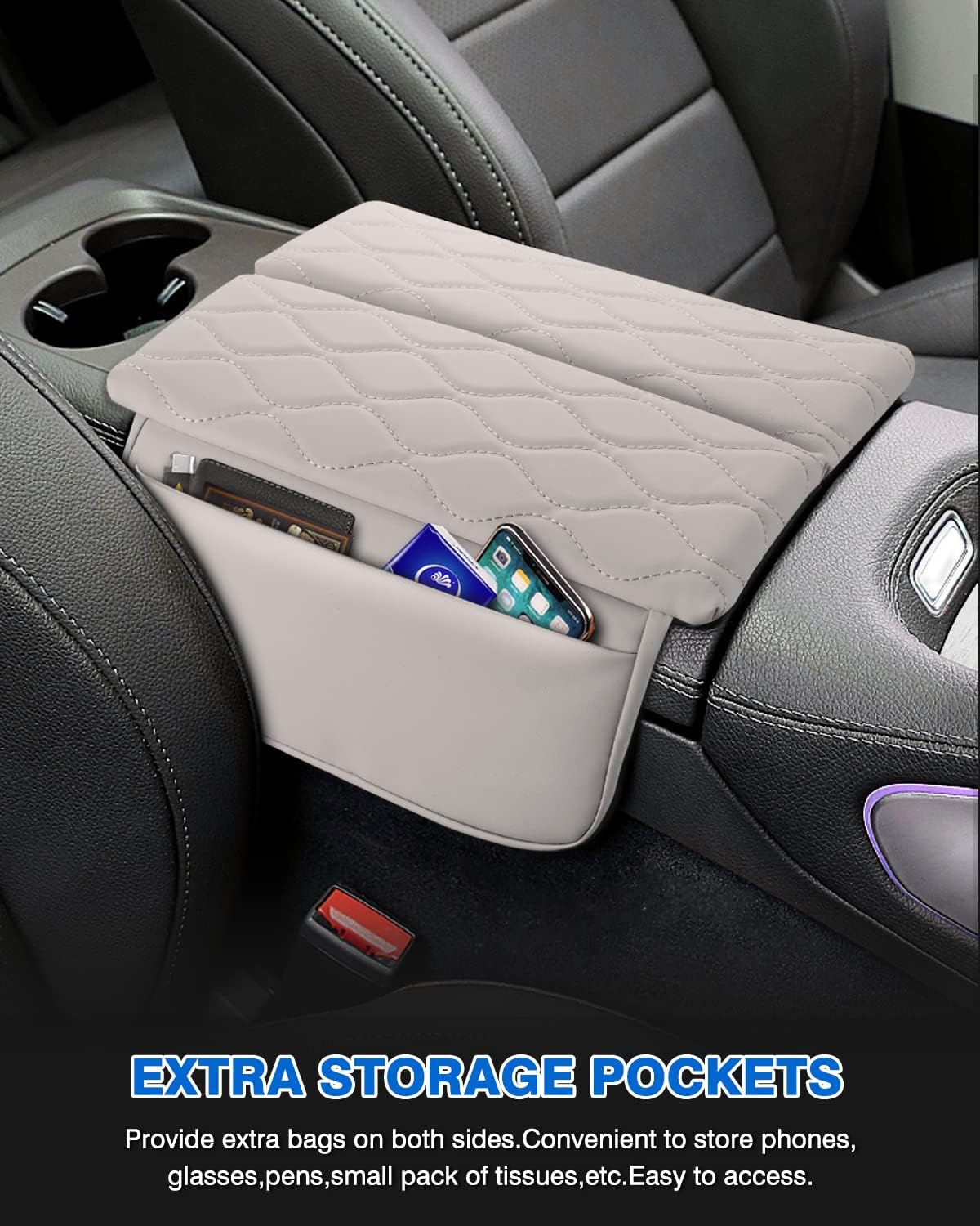 Karltys for Mercedes Benz GLE 350 Center Console Cover 2020-2025 GLE 350 450 W167 & GLS 450 X167, Anti-Scratch Leather Waterproof GLE 350 Armrest Console Cover with Storage Pockets (White)