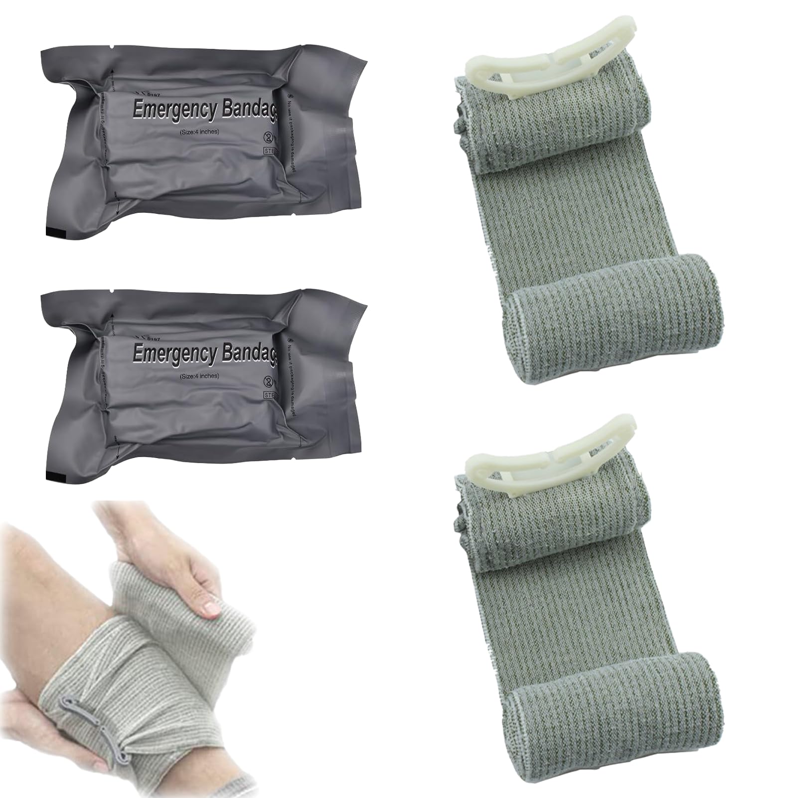 2 fasce tattiche israeliane da 4", fasciatura israeliana, con bendaggio a pressione sottovuoto, per sport all'aria aperta, campeggio, escursionismo, arrampicata