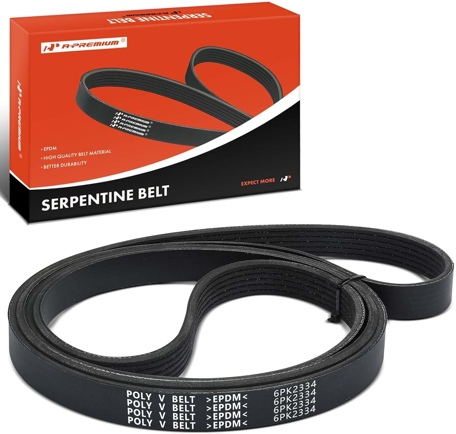 A-Premium 91.85 In Engine Serpentine Belt Fit For Ford, Audi, GMC, Hyundai, Jeep, Chevy, Buick, Laforza, Lincoln, Mazda & Mercury Cars - Escape, Fusion, Mustang, E-150 Econoline, Q5, Q7, A6, A8