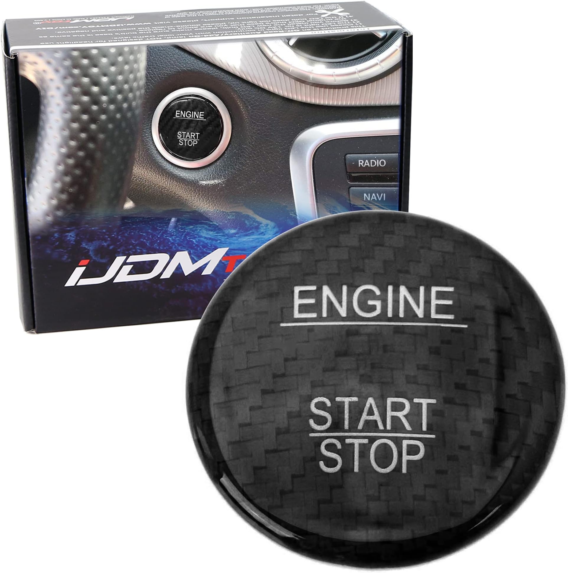 iJDMTOY Genuine Gloss Black Carbon Fiber Made Engine Push Start/Stop Button Decoration Cover Trim Compatible with Mercedes Keyless Engine Start