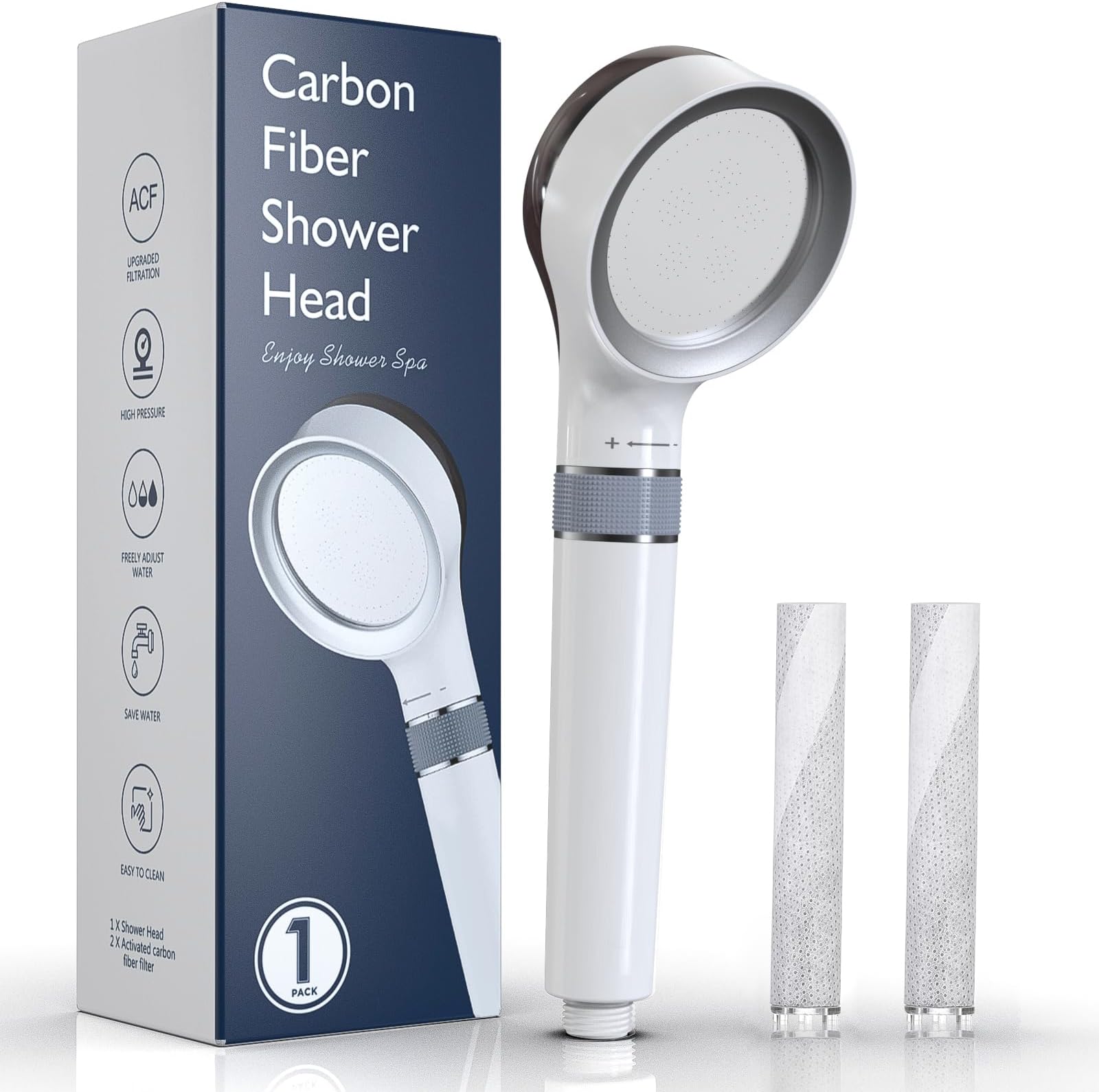 Shower Head Filter - 2 Layer Carbon Fiber Filtration, High Pressure Water Saving Purifying Shower Head With Adjustable Spray Mode For Low Pressure