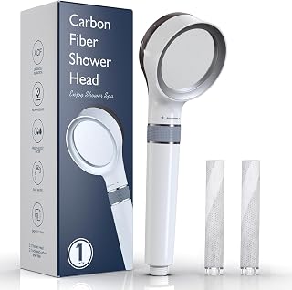 Alcachofa Ducha Alta Presión con Filtro, Cabezal Ducha Antical de Fibra de Carbono para Ablandar el Agua Cruda y Ahorrar Agua, Parfecto para Baño Spa Suave para Cabello/Piel