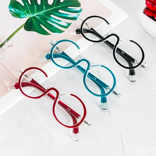 Miniatura 8 de KoKoBin Paquete de 3 lentes de lectura redondos pequeños, cómodos lectores, marco elegante de colores para mujeres y hombres