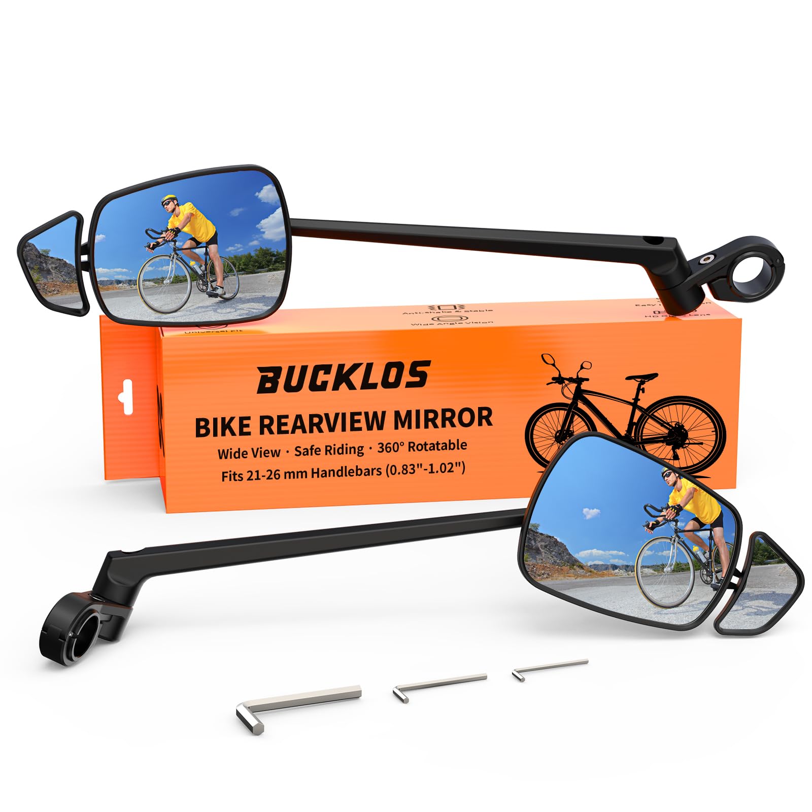 AEYINO Dual-Lens Bike Handlebar Mirror - 360° Anti-Glare HD