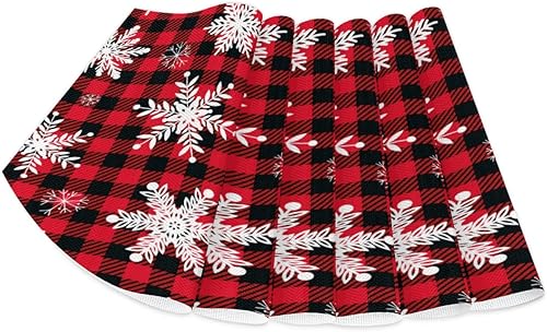 Miniatura 5 de Juego de 4 manteles individuales para mesa redonda, diseño de copos de nieve, con forma de cuña, con centro de mesa, lavables, resistentes al calor,