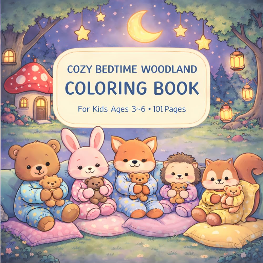 Cozy Bedtime Woodland Animals Coloring Book: Cute Sleepy Forest Friends for Ages 3–6, 101 pages
