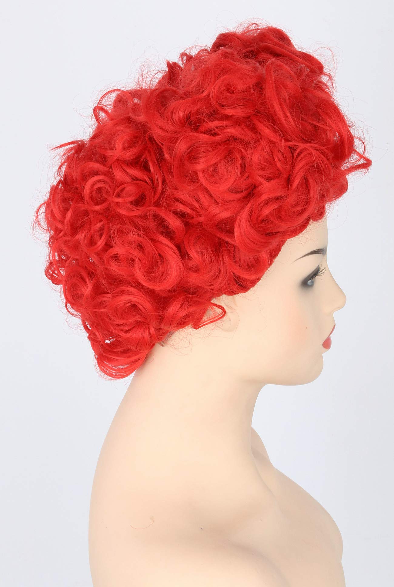 Peluca De Reina Roja Con Moño Corazón – Estilo Colmena Corta Y Rizada, Fibra Resistente, Ajustable, Para Cosplay Y Halloween