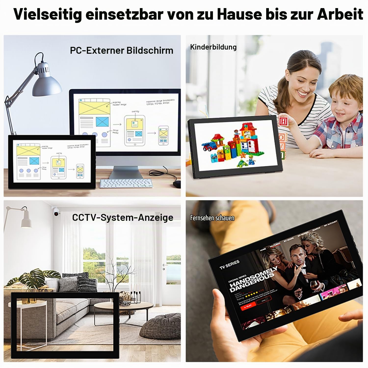 Tragbarer Monitor Touchscreen 10,1 Zoll 1920X1200P Portable Monitor HDMI Computer Display IPS-Bildschirm, 300 cd/m², Externer Monitor für Laptop PC Computer
