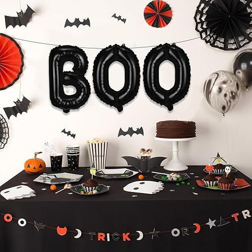 Miniatura 4 de Globos de papel de aluminio de Halloween, juego de pancartas de globos negros para fiesta de Halloween, 16 pulgadas, kit de banderines para temática
