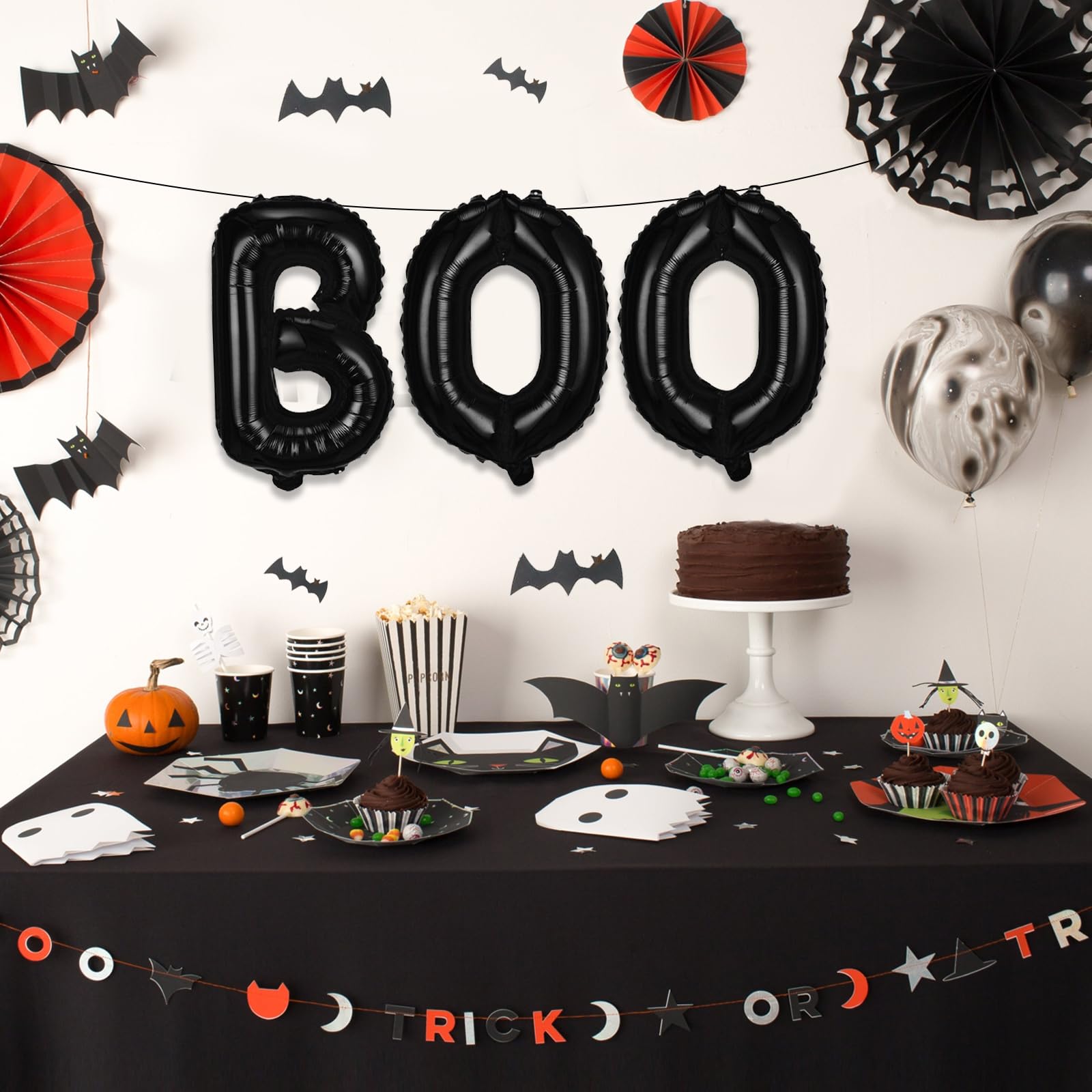 BOO Foil Balloons, Black Banner Set for Halloween Party, 16 Inch Mylar Letters Bunting Kit for Horror Spooky Theme Night Party Decorations Supplies - Image 4